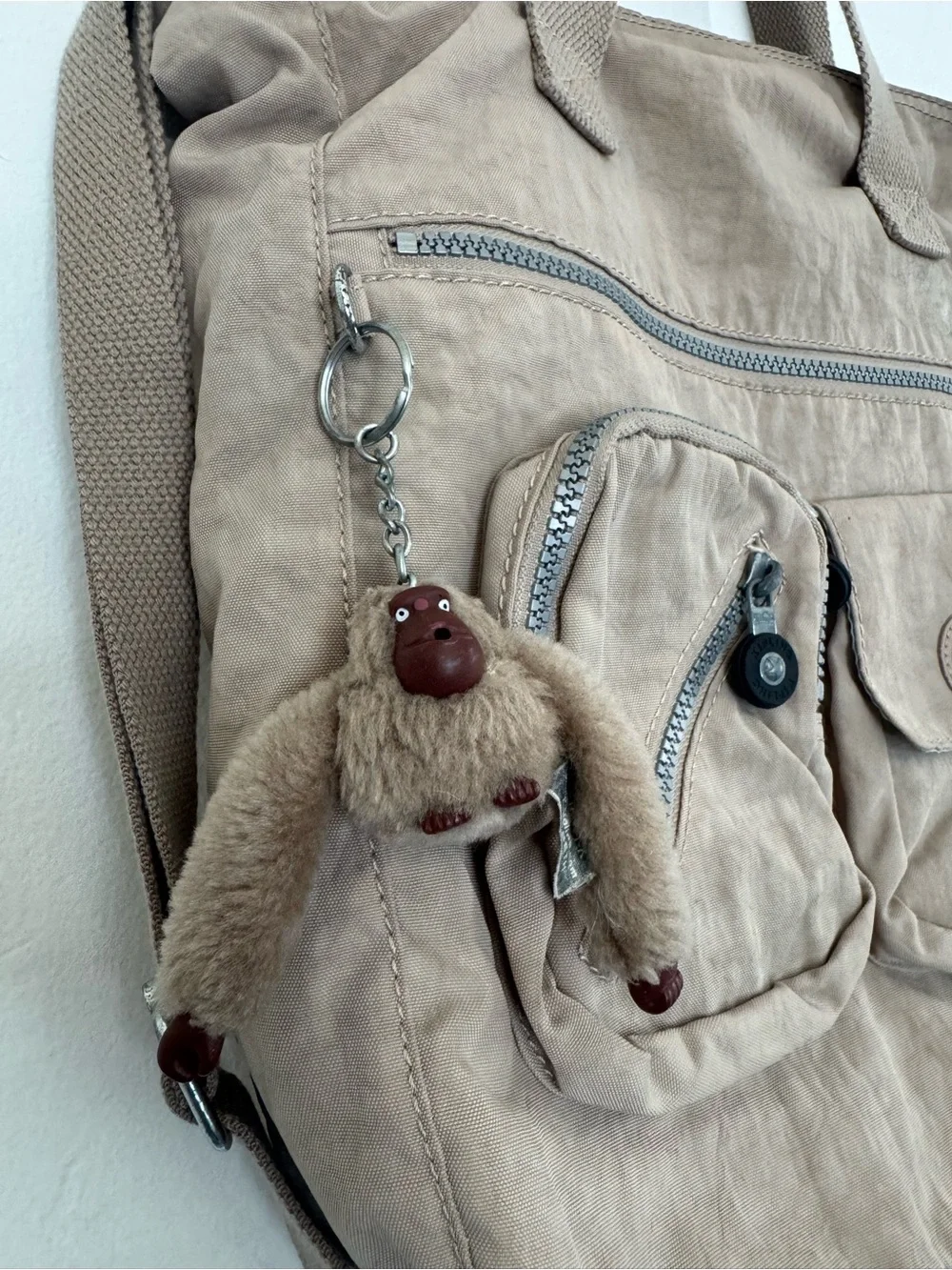 Kipling Joslyn Dune Crossbody Tote Bag Beige Monkey Key Ring